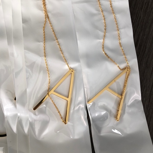 18K GOLD PLATED LARGE ALPHABET NECKLACE 16” - Picture 2 of 5